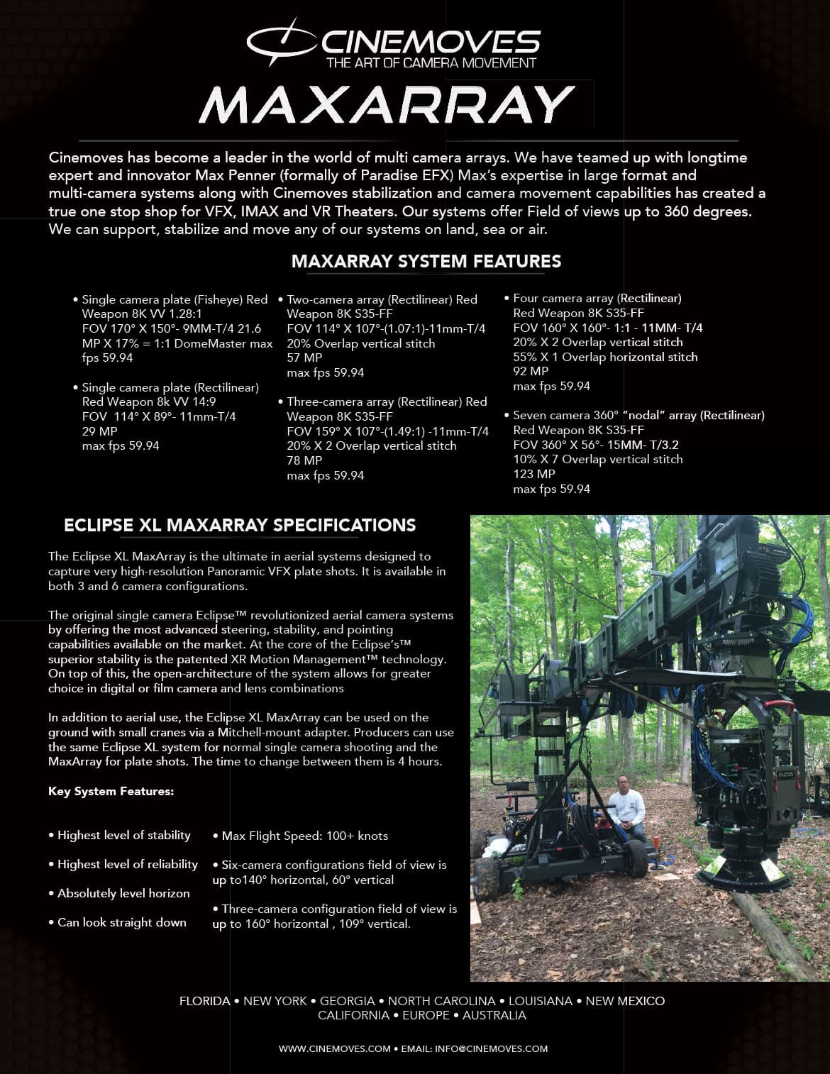 MaxArray specifications — camera configurations, Eclipse XL MaxArray specs, and key system features